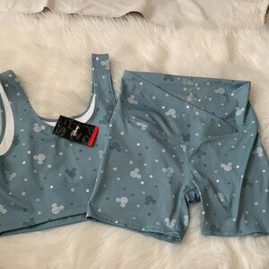 DISNEY Mickey Mouse Sports Bra & Biker Shorts Set in Blue Multi Ss MEDIUM